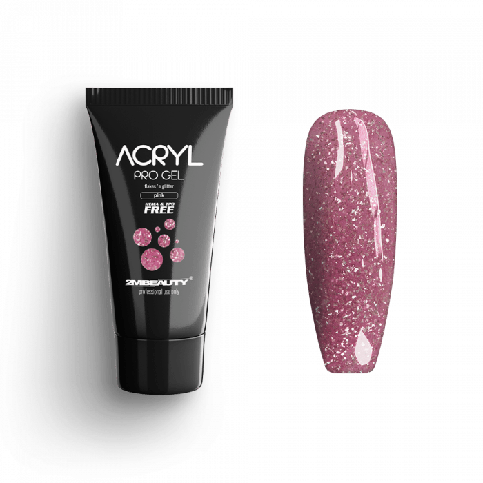 Acryl Pro Gel Flakes 'n Glitter Pink - HEMA Mentes Akrilzselé (15g)