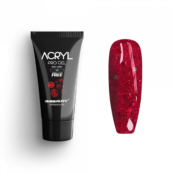Acryl Pro Gel Flakes 'n Glitter Red - HEMA Mentes Akrilzselé (15g)