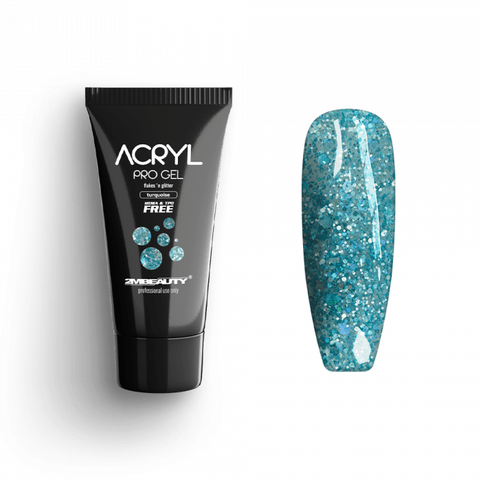 Acryl Pro Gel Flakes 'n Glitter Turquoise - HEMA Mentes Akrilzselé (15g)