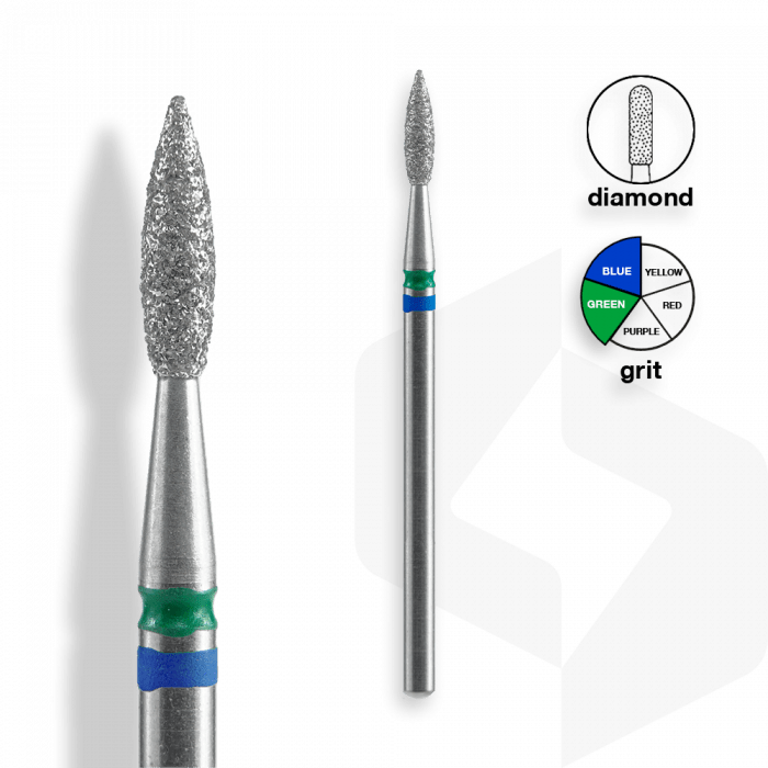 Staleks - Gyémánt Csiszolófej Hegyes Lándzsa DUO 2,1 mm | 8 mm Kék-Zöld | Közepes-Durva | FA11BG021-8