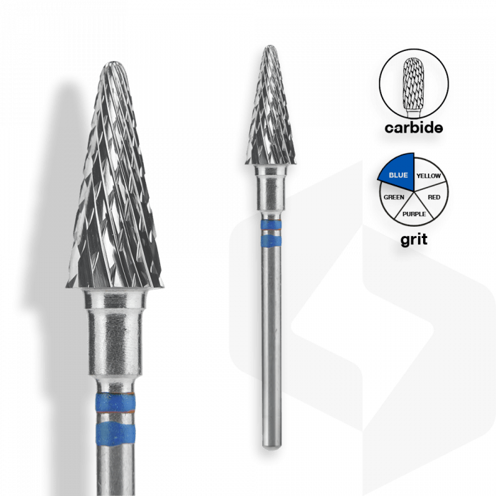 Staleks - Karbid Csiszolófej Kúp Balkezes 6 mm | 14 mm Kék | Közepes | FT73B060-14