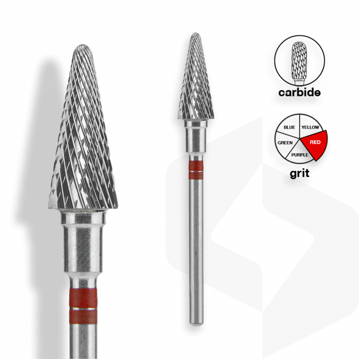 Staleks - Karbid Csiszolófej Kúp Balkezes 6 mm | 14 mm Piros | Finom | FT73R060-14