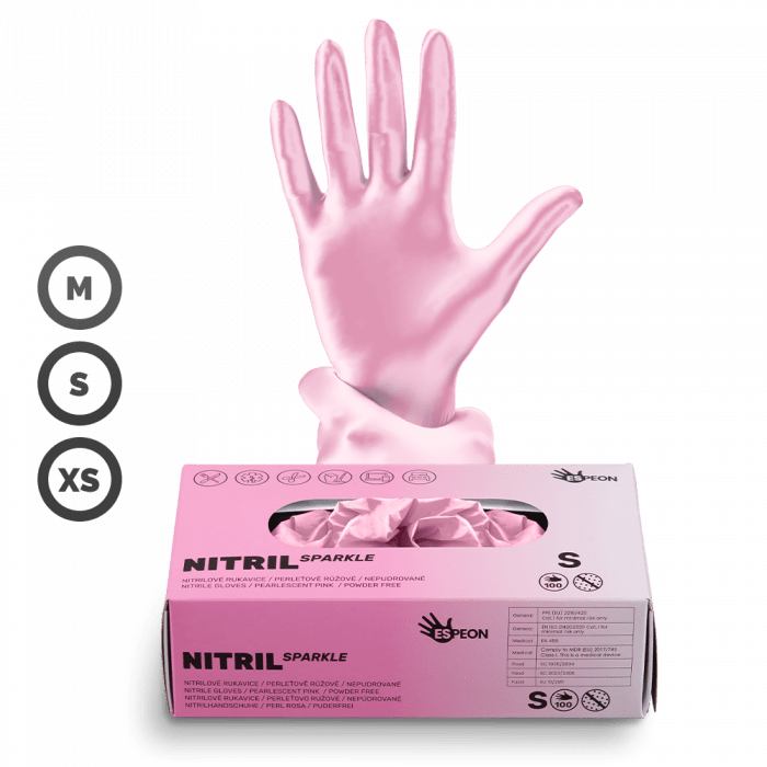 Gumikesztyű - Sparkle Pearlescent Pink / Rózsaszín (XS, 50 db)