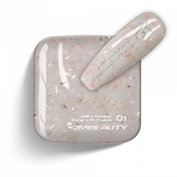 Gel Lack - Milky Rubber Base With Flakes 01 - HEMA Mentes (13 ml)