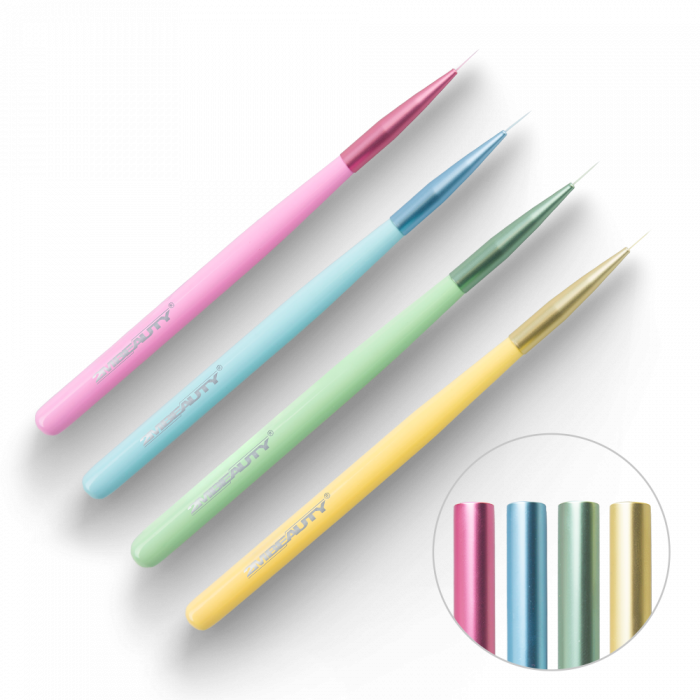 Díszítő Ecset Nail Art M - Színes Kupakkal (Pasztellsárga) (3)