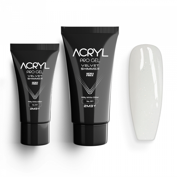 Acryl Pro Gel Velvet - Shimmer 001 Milky White Glitter - HEMA Mentes Akrilzselé (30g) (2)