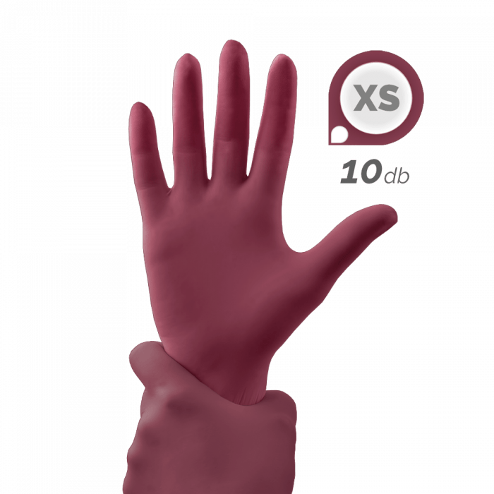 Gumikesztyű - Meggybordó (XS, 10 db)