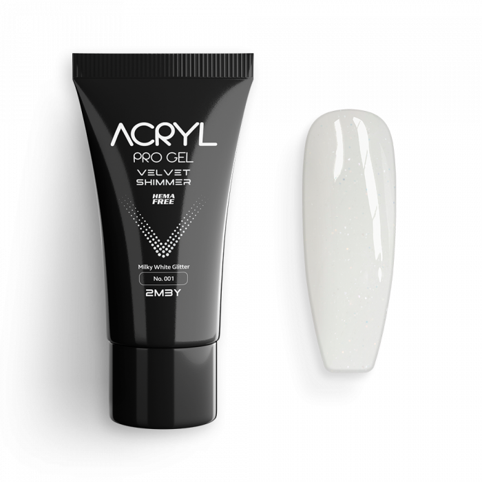 Acryl Pro Gel Velvet - Shimmer 001 Milky White Glitter - HEMA Mentes Akrilzselé (30g)