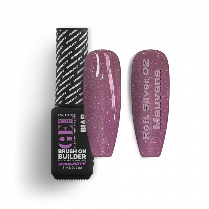 Liquid Polygel BIAB - Reflective Silver 02 - Mauvena - HEMA Mentes Ecsetes Építőzselé (5ml - mini me)