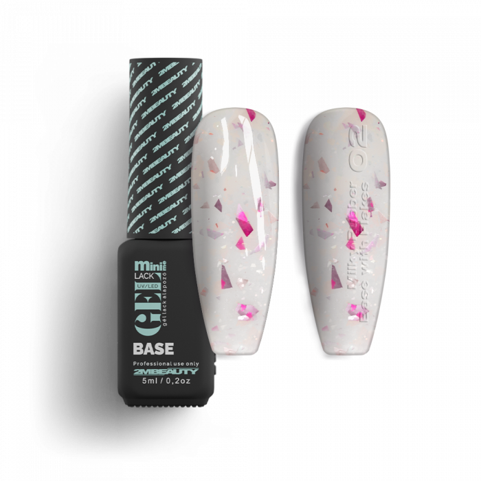 Gel Lack - Milky Rubber Base With Flakes 02 - HEMA Mentes (5ml - mini me)